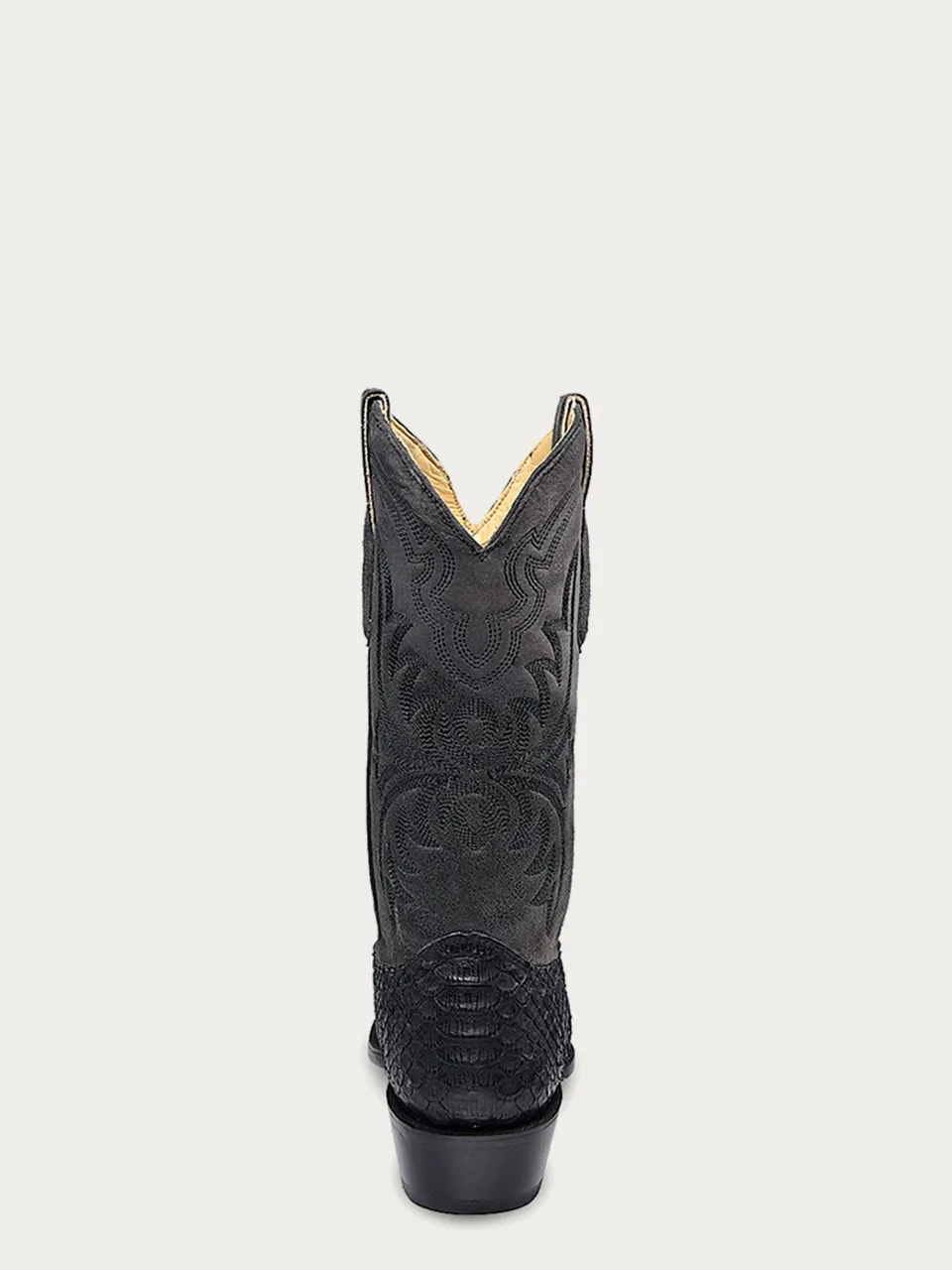 A4551 - MEN'S EMBROIDERY AND  GENUINE PYTHON BLACK NARROW SQUARE TOE COWBOY BOOT