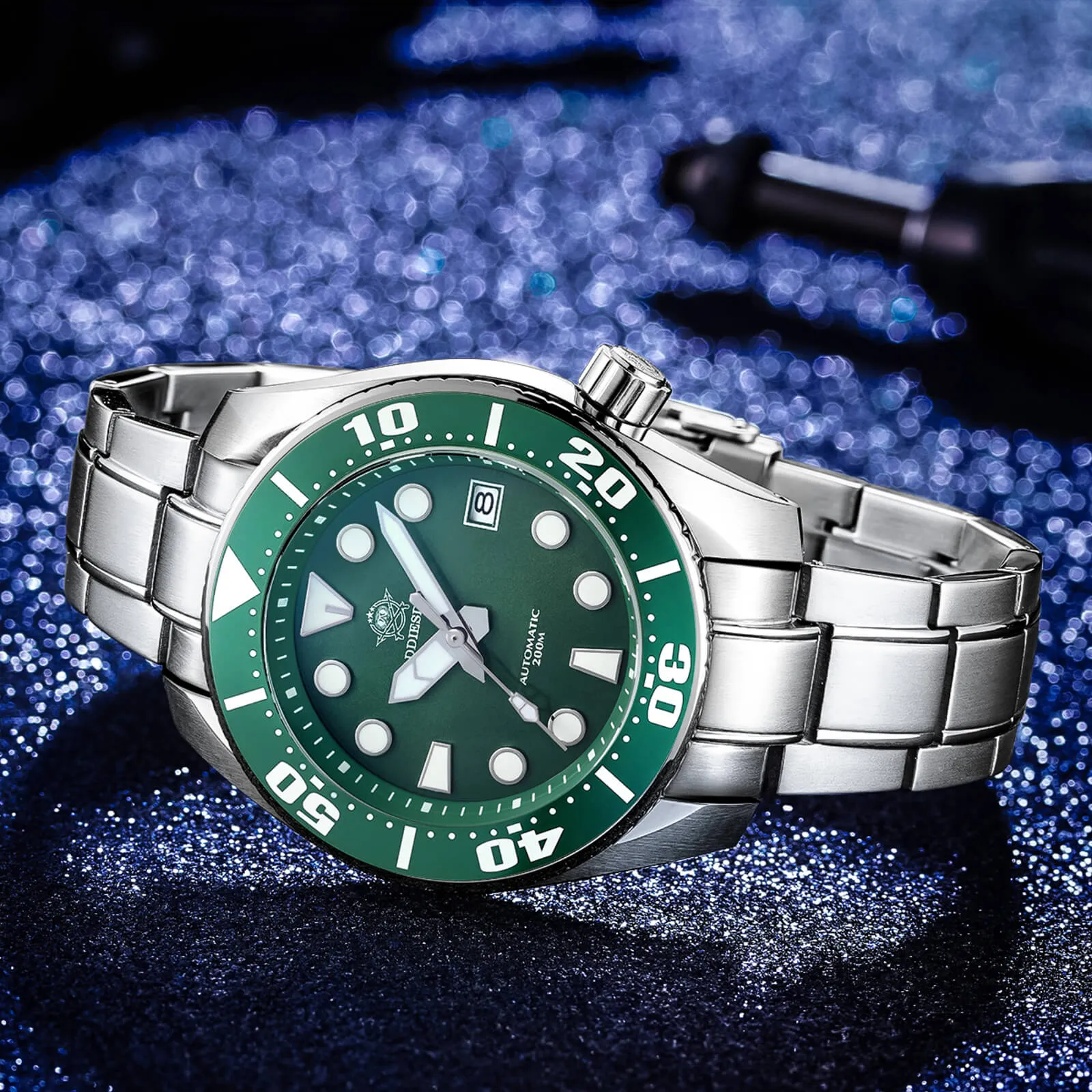 ADDIESDIVE® Sumo Green Professional Dive Watch for Men 44.5mm (MY-H10) Black/Green/Blue Dial
