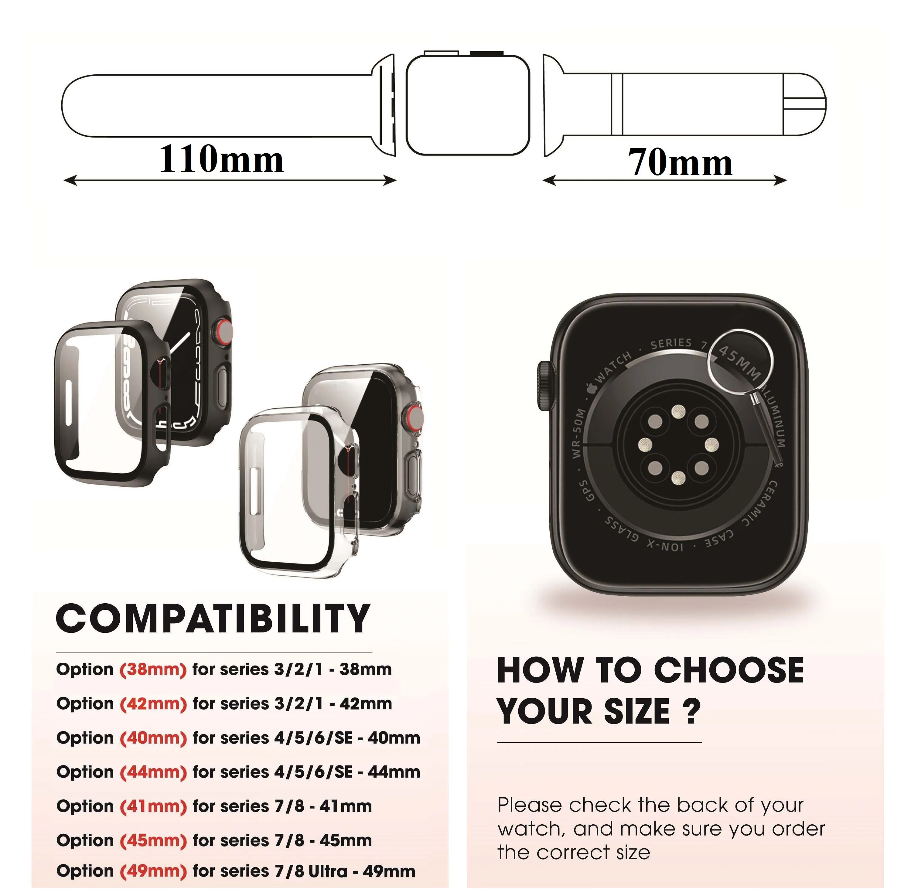 Black Flat Ostrich Leather Band Compatible Apple Watch Iwatch 49mm Screen Protector Case Gold Adapter Replacement Strap For Smartwatch Series 7 8 Ultra Leather AW-181B-W-49MM