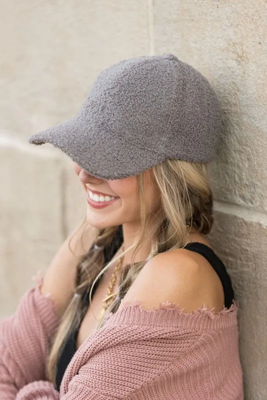 Boucle Sherpa Teddy Bear Knit Ball Hat