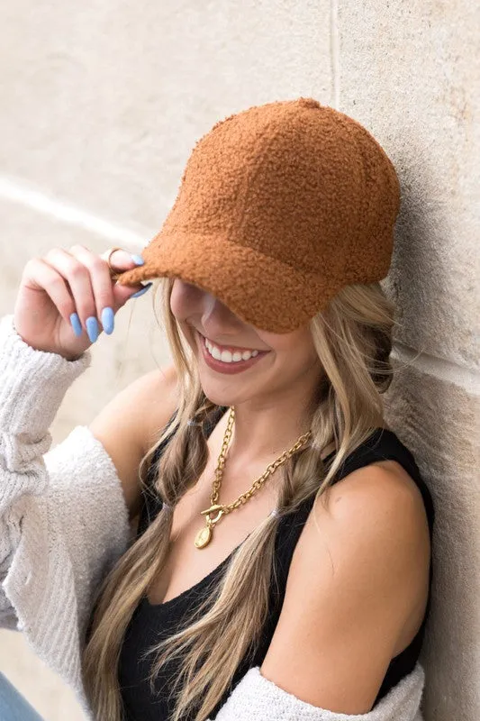 Boucle Sherpa Teddy Bear Knit Ball Hat