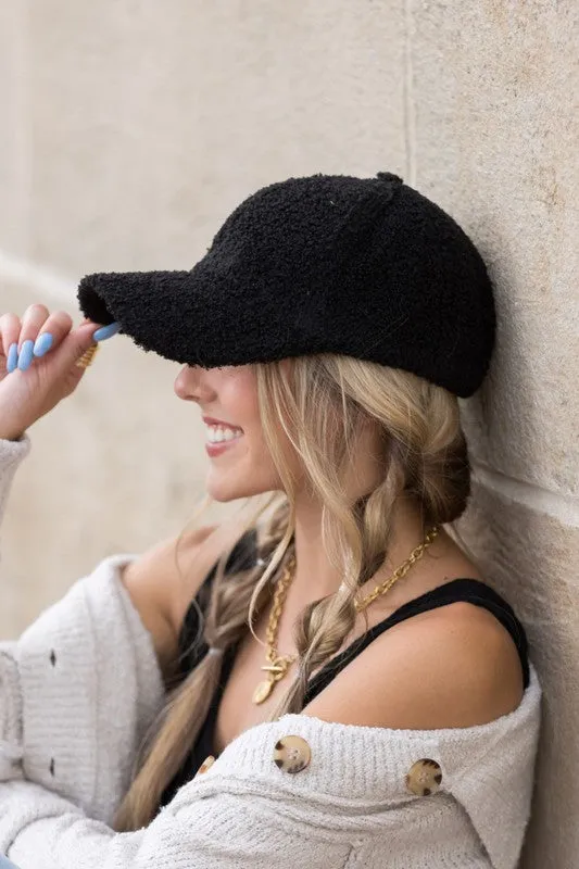 Boucle Sherpa Teddy Bear Knit Ball Hat