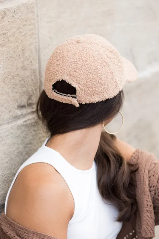 Boucle Sherpa Teddy Bear Knit Ball Hat