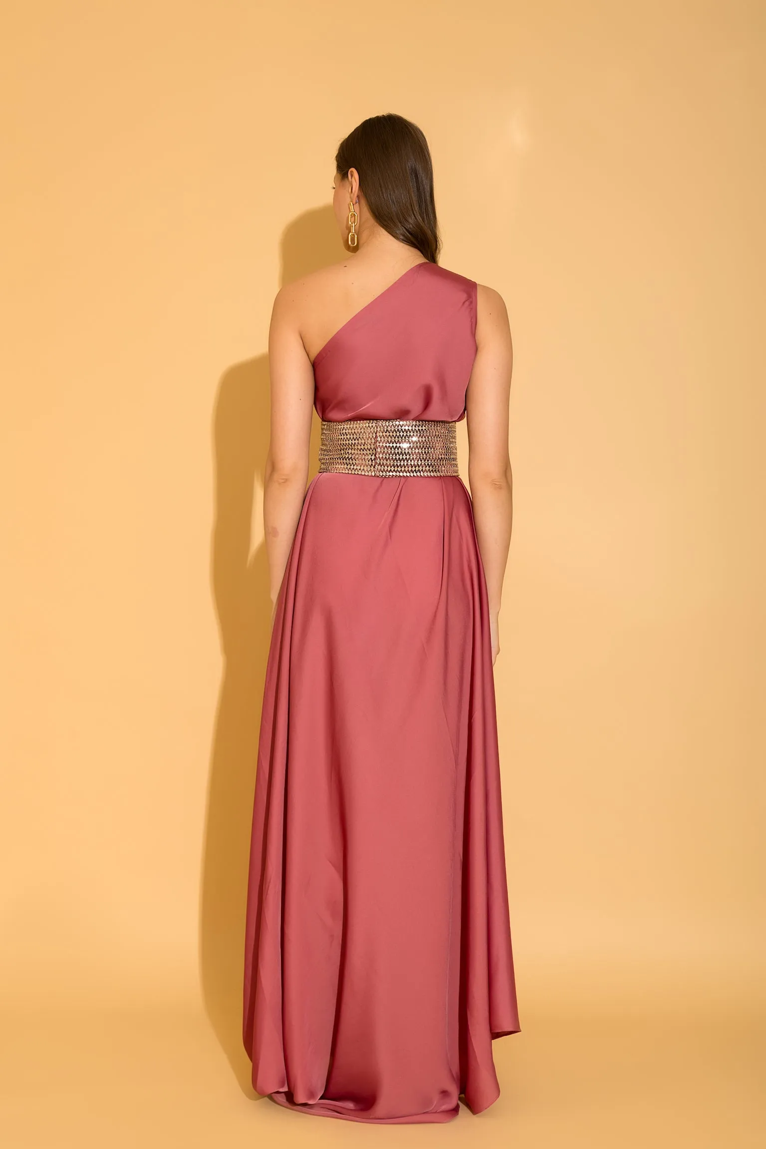 Coral Rose Side Cowl Dress