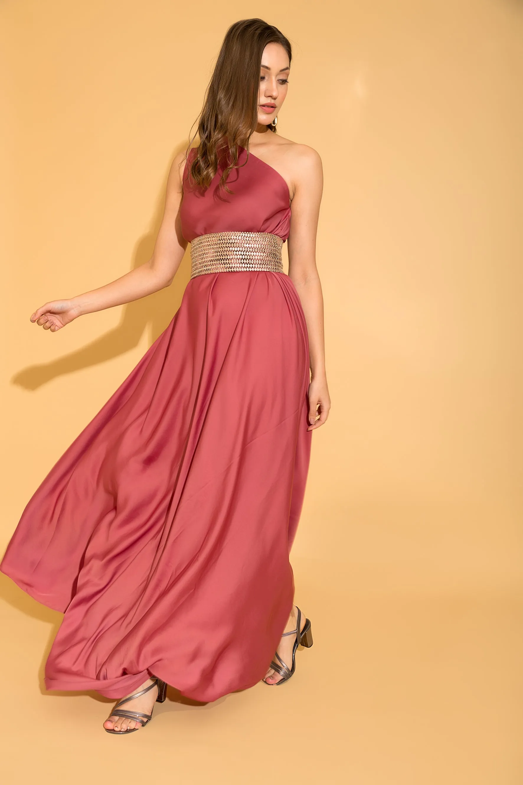 Coral Rose Side Cowl Dress