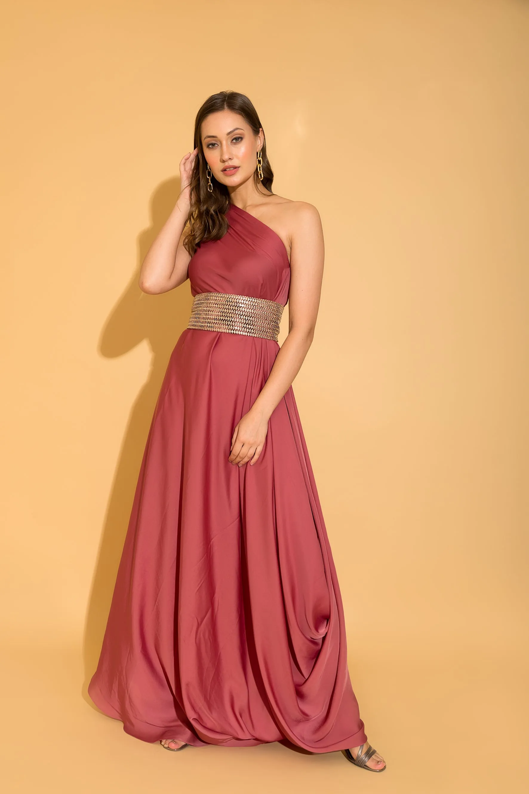 Coral Rose Side Cowl Dress