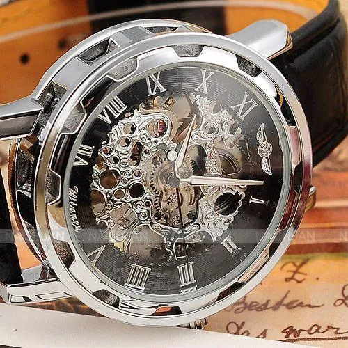 Luxury men mechanical Wristwatch business leather strap