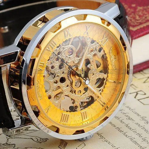 Luxury men mechanical Wristwatch business leather strap