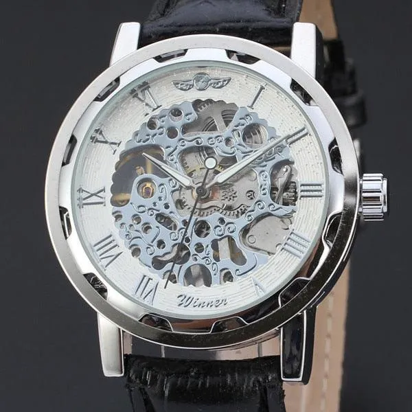 Luxury men mechanical Wristwatch business leather strap