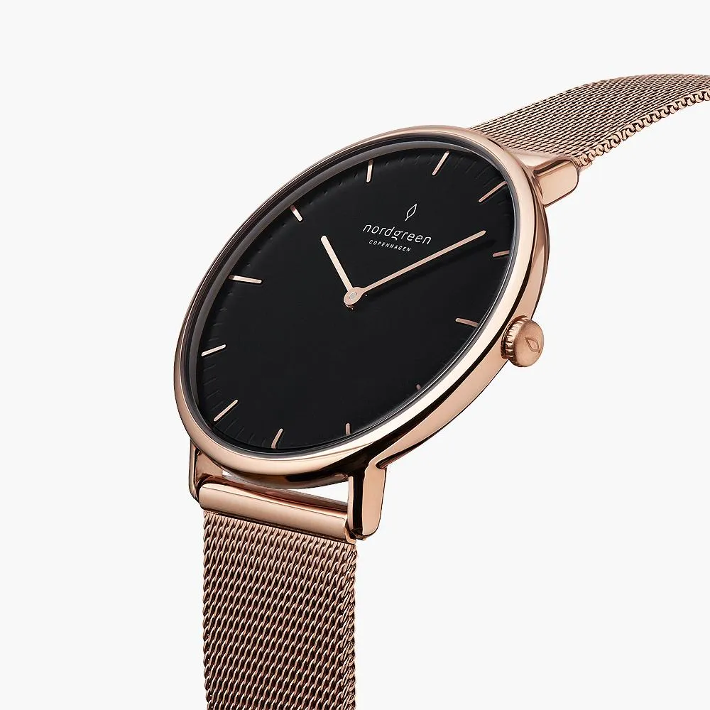 Native - BUNDLE Black Dial Rose Gold | Olive Green Nylon / Brown Leather / Rose Gold Mesh Strap