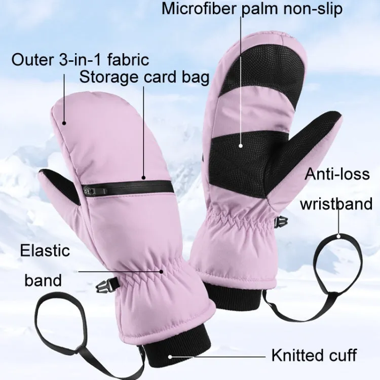 Winter Padded Ski Gloves Outdoor Windproof Warm Sports Gloves, Size: L(Light Purple)